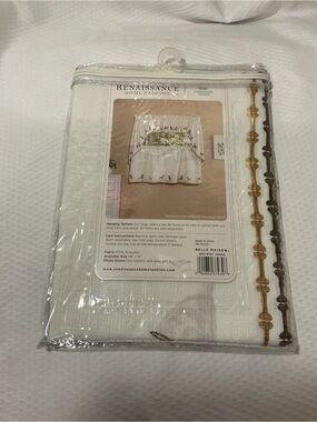 Renaissance Home Fashion White Curtain Panel with Gold & Brown Trim